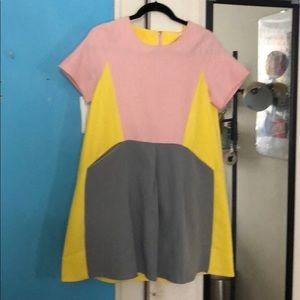 Pink, yellow and gray pocket dress